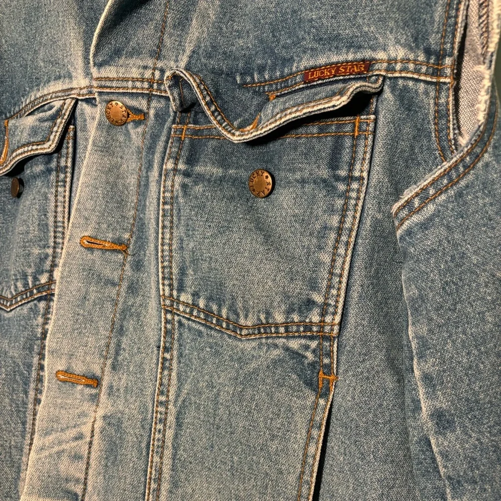 Lucky Star Vintage Denim Jean Vest with Frayed Hems Size L Large - Picture 5 of 14